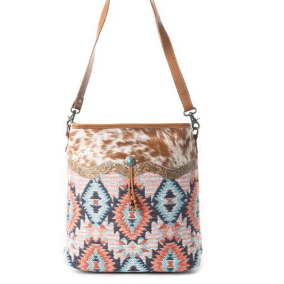 Myra Bag Genuine Leather Cotton Rug and Canvas "Purpose" Shoulder Bag - NEW - Picture 6 of 9